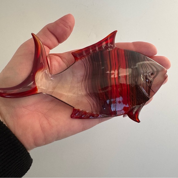Vintage Hand Blown Red Black Stripe Glass Fish Sculpture 6" - Picture 5 of 16